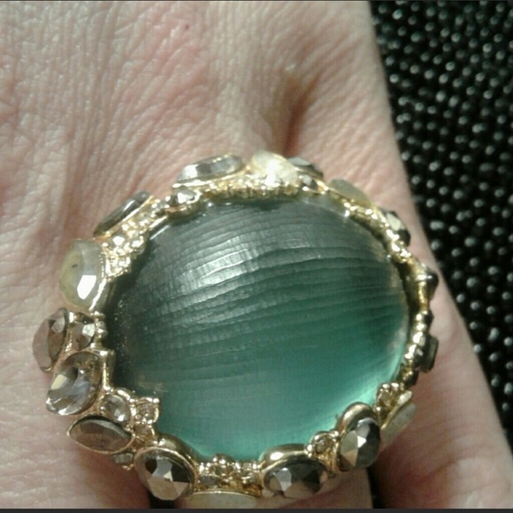 Alexis Bittar Jewelry - Alexis Bittar Ring - Lucite, Marq.
& Opal with crystals in gold tone setting.